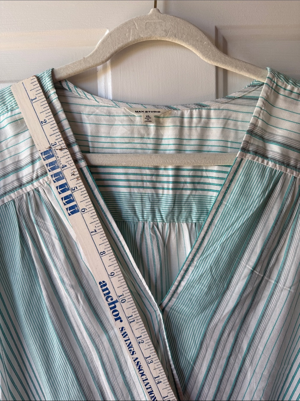 Max Studio Light Aqua Striped Women's Wrap-Front Top - Picture 3 of 6